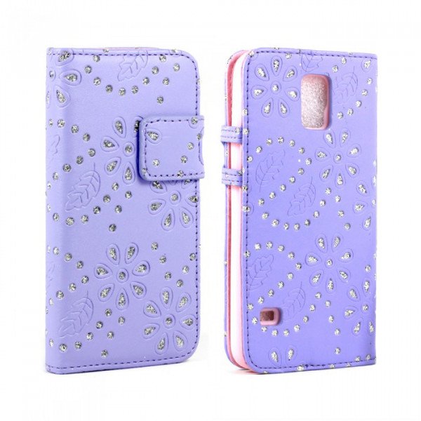 Wholesale Samsung Galaxy S5 Diamond Flip Leather Wallet Case with Stand (Purple)